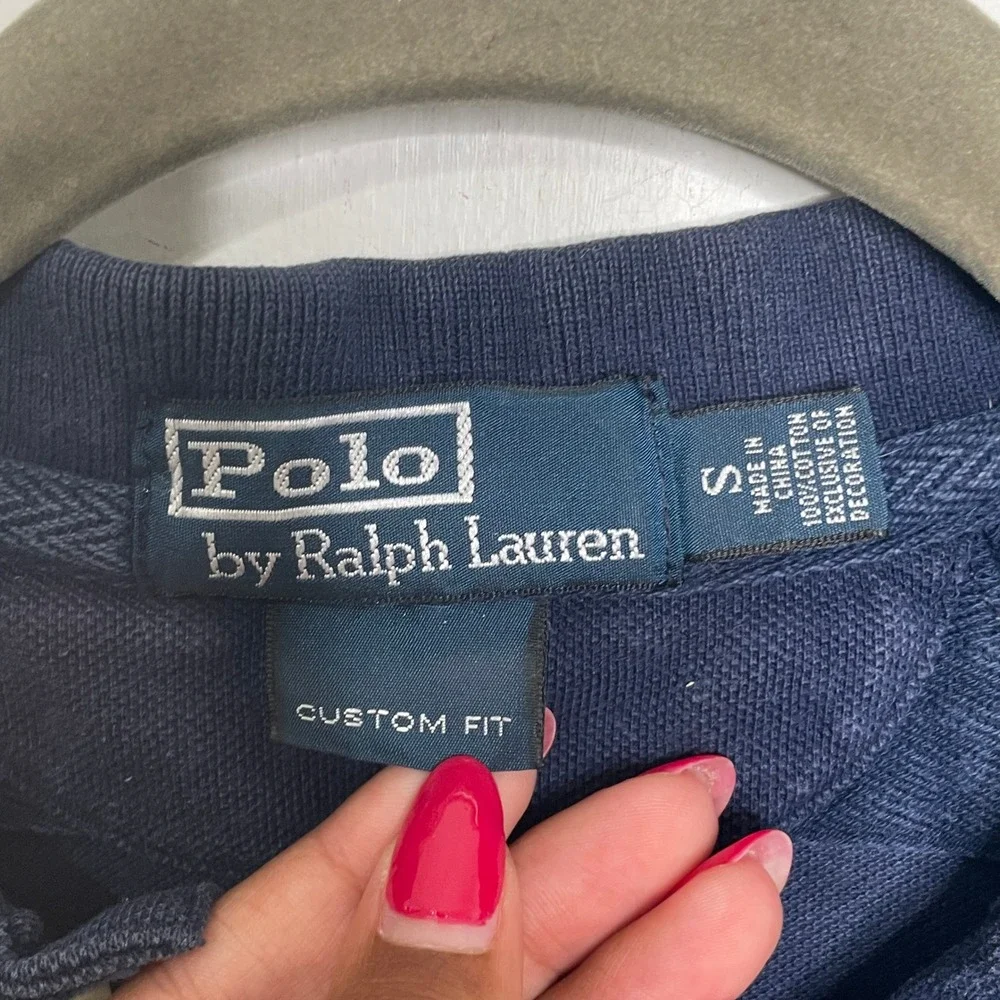 Polo Ralph Lauren Mens Custom Fit Navy Blue Nautical Crest Polo Shirt Small
